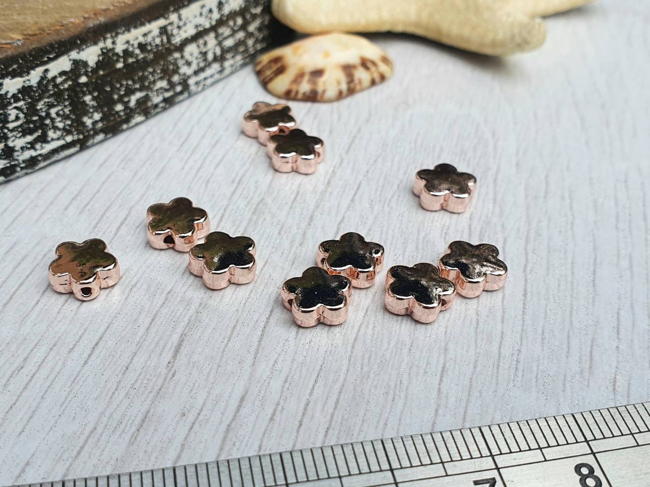 8 mm Rose Gold Plated Flower Beads | Slider Beads | 10Pcs