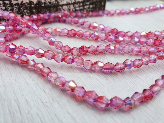 4mm Pink Celestial | Bicone Beads | Full Strand of 50 Beads