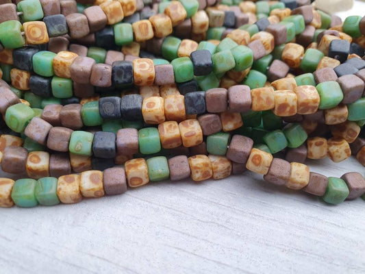 6/0 Matted Picasso Cubix Bead Mix | 4mm Cube Beads | Full Strand of 50 Beads