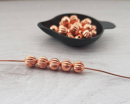 6mm Copper Melon Beads | Corrugated Copper Beads | Genuine Copper Findings | 25 Pcs