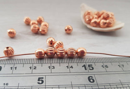 6mm Copper Melon Beads | Corrugated Copper Beads | Genuine Copper Findings | 25 Pcs