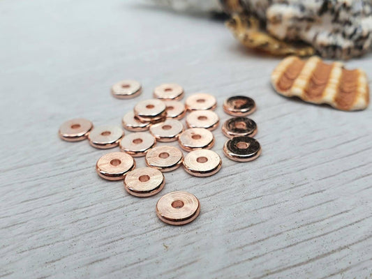 6 x 1mm Rose Gold Plated Washer Beads | Rondelle Beads | 20Pcs