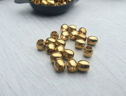 4.8mm Raw Brass Barrel Beads | 20 Pcs