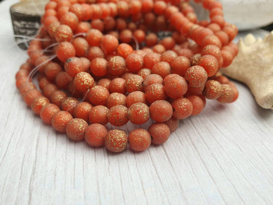 6mm Etched Round Red with a Gold Wash Druk Beads | Etched Finish | Full Strand of 30 Beads