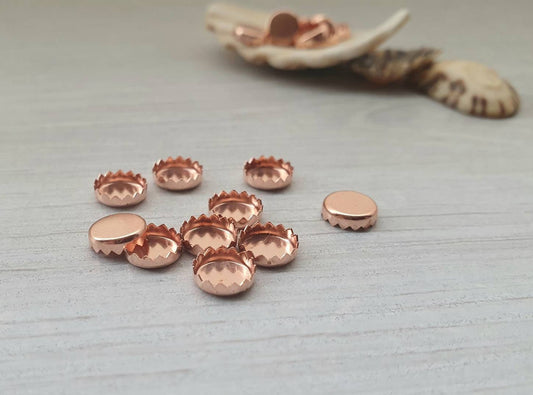 6mm Copper Round Serrated Bezel Cups | 10 Pieces