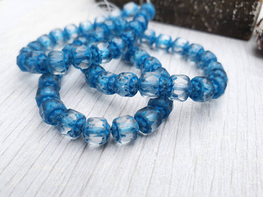 6mm Matt Transparent with a Turquoise Wash | Cathedral Beads | 10 Beads