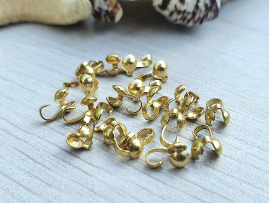 20pcs Raw Brass Clamshell Bead Tips | 7.5 x 4.3mm Bead Tips | Side Opening
