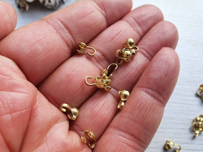 20pcs Raw Brass Clamshell Bead Tips | 7.5 x 4.3mm Bead Tips | Side Opening