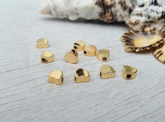 5 x 5mm Gold Plated Flat Topped Heart Spacer Beads | 10Pcs