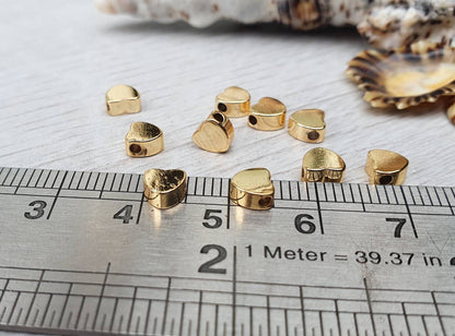 5 x 5mm Gold Plated Flat Topped Heart Spacer Beads | 10Pcs
