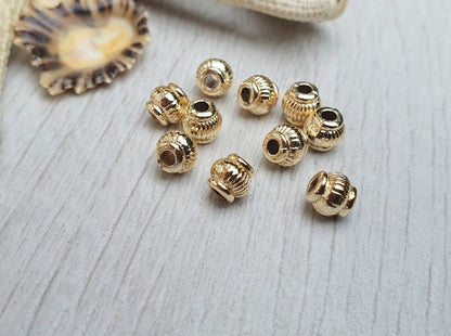 5 x 6mm Gold Plated Barrel Spacer Beads | 10Pcs