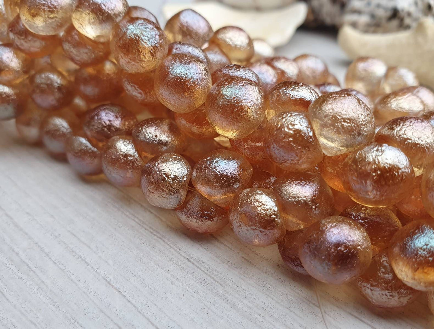 9 x 8mm Sapphirite Etched Mushroom Button Beads | Full Strand of 30