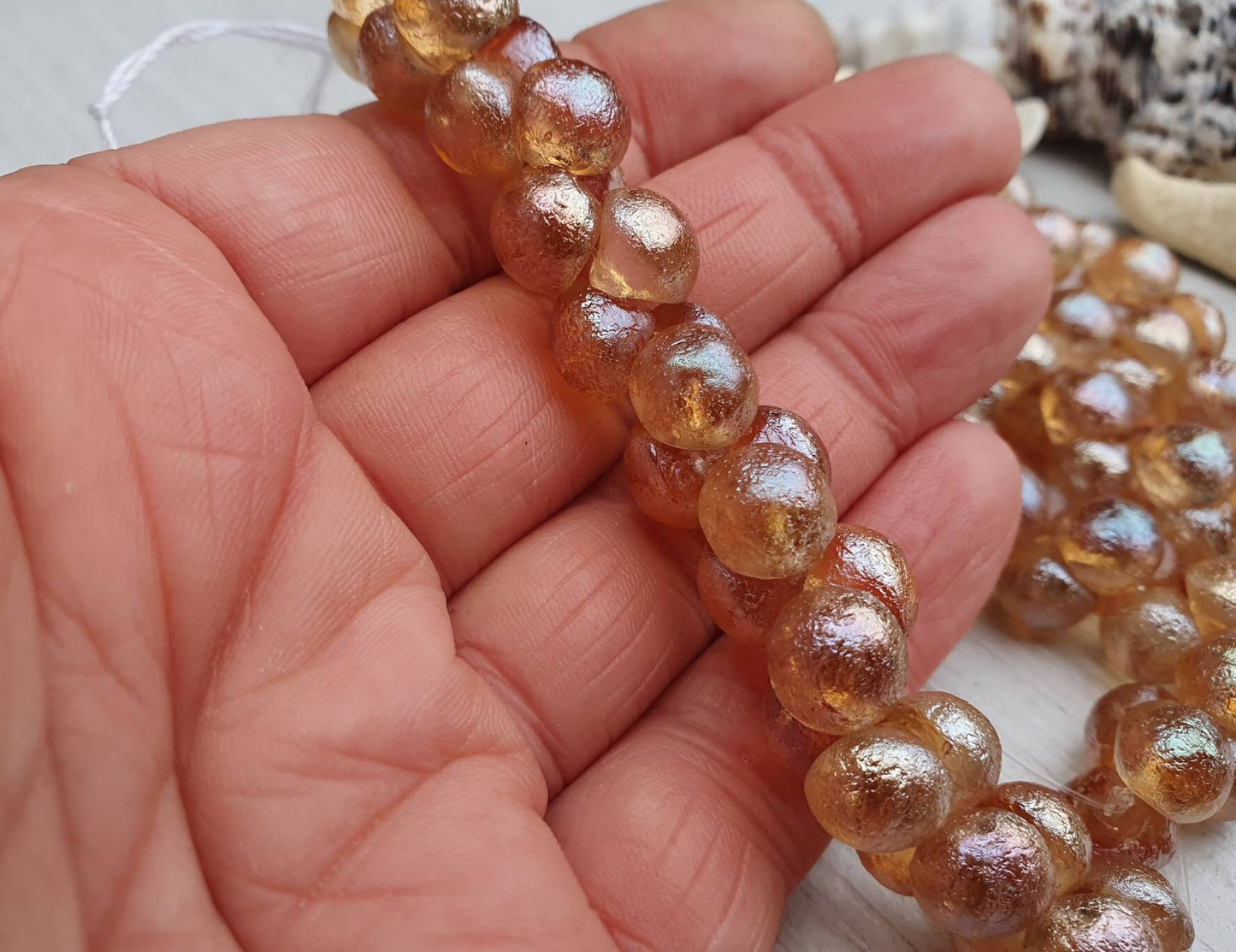 9 x 8mm Sapphirite Etched Mushroom Button Beads | Full Strand of 30