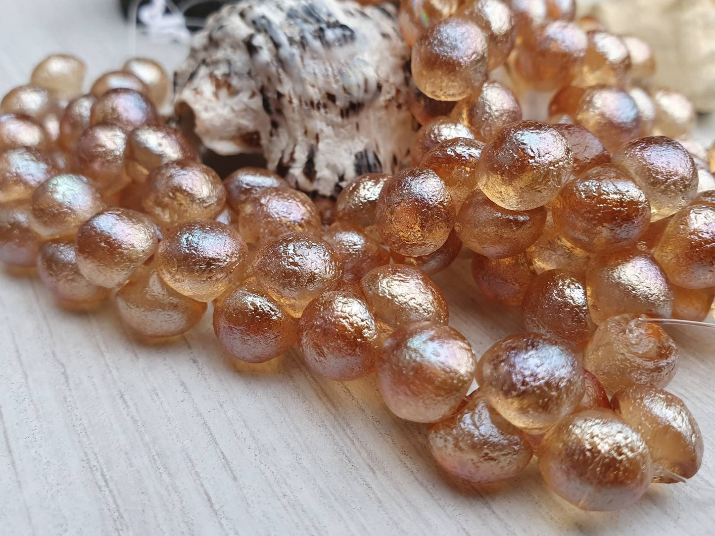 9 x 8mm Sapphirite Etched Mushroom Button Beads | Full Strand of 30