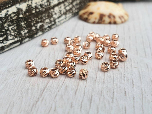 3mm Rose Gold Plated Laser Cut Corrugated Beads | Spacer Beads | 40Pcs