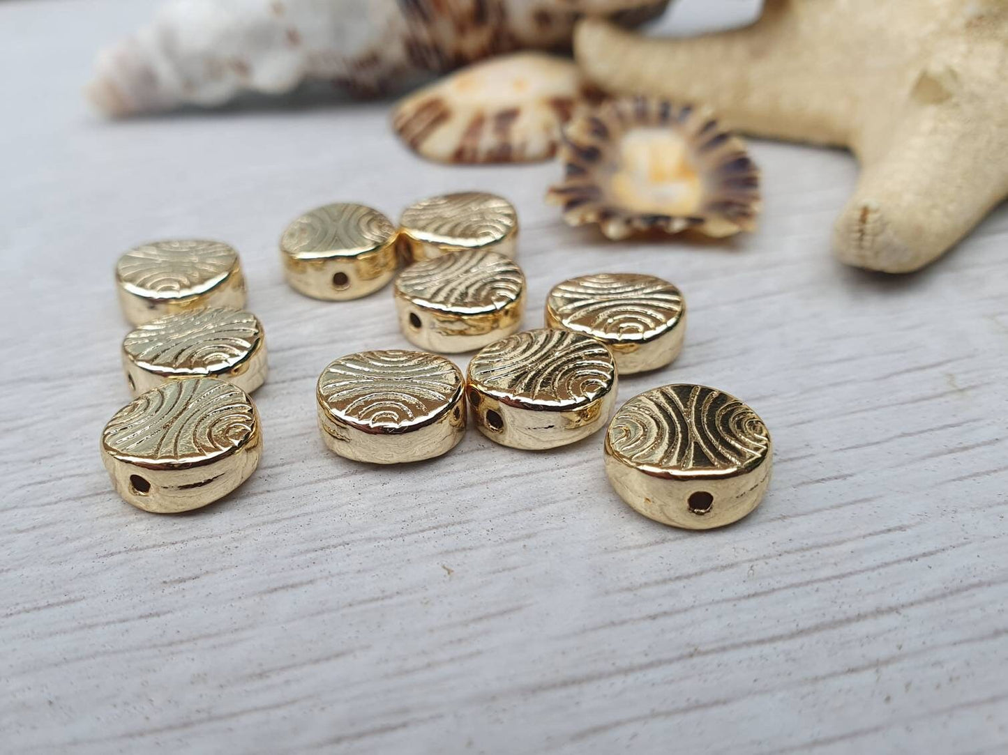 9mm Gold Plated Patterned Spacer Beads | 10Pcs