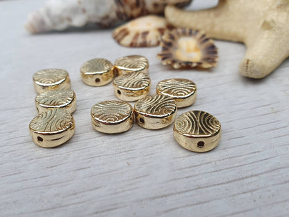 9mm Gold Plated Patterned Spacer Beads | 10Pcs