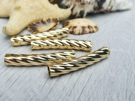 32 x 5mm Gold Plated Patterned Tube Beads | Tubular Spacer Beads | 4 Pcs