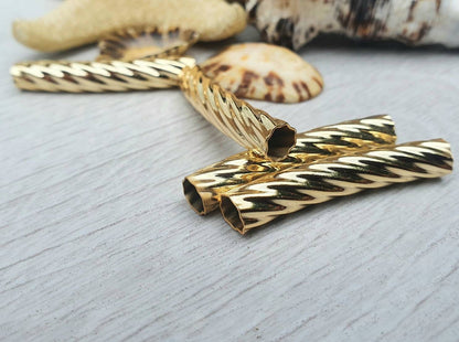 32 x 5mm Gold Plated Patterned Tube Beads | Tubular Spacer Beads | 4 Pcs