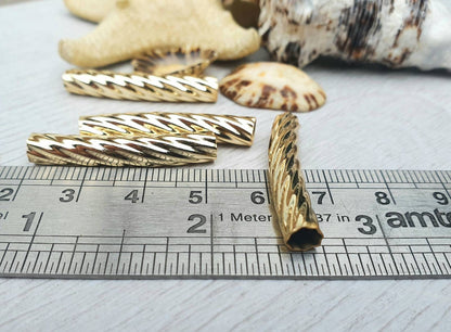 32 x 5mm Gold Plated Patterned Tube Beads | Tubular Spacer Beads | 4 Pcs