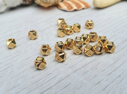 4mm Gold Plated Cube Beads | Patterned Cube Beads | 20Pcs