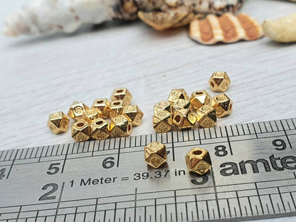 4mm Gold Plated Cube Beads | Patterned Cube Beads | 20Pcs