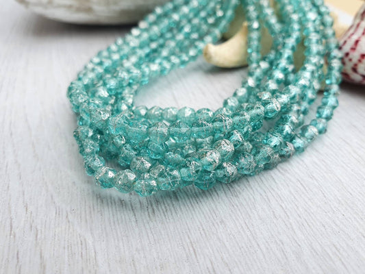 4mm Teal Blue with a Mercury Finish | English Cut Beads | Full Strand of 50 Beads
