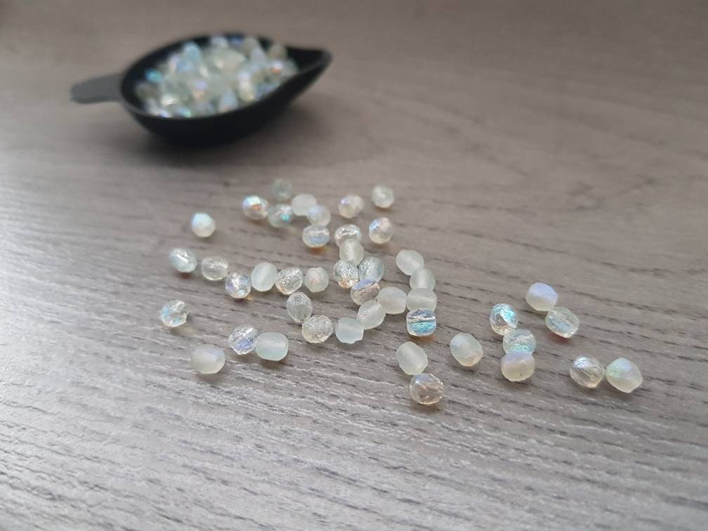 4mm Green Rainbow Crystal Etched | Czech Glass Firepolish Beads | Metallic Beads | 50 Pcs