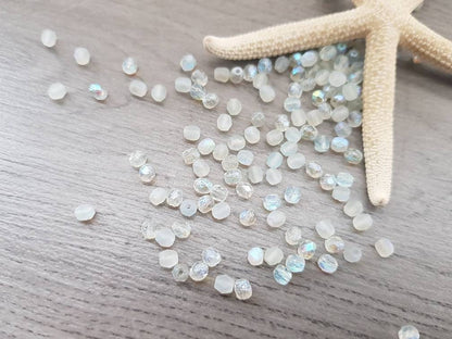 4mm Green Rainbow Crystal Etched | Czech Glass Firepolish Beads | Metallic Beads | 50 Pcs
