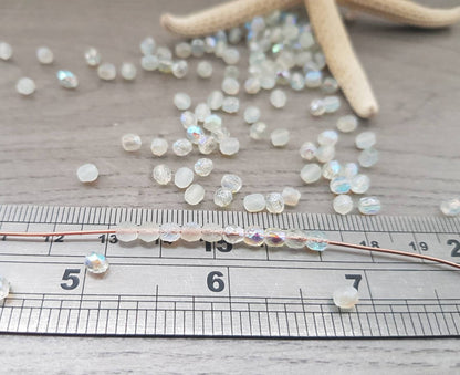 4mm Green Rainbow Crystal Etched | Czech Glass Firepolish Beads | Metallic Beads | 50 Pcs
