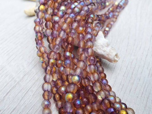 4mm Topaz Celestial Etched Finish | Round Druk Beads | Full Strand of 50 Beads
