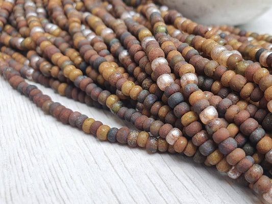 6/0 Aged Honeycomb Matted and Etched Picasso Seed Bead Mix | 4mm Beads | Full Strand