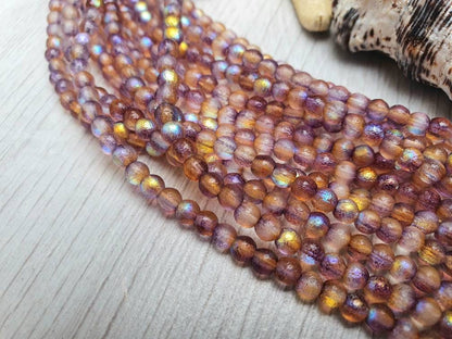 4mm Topaz Celestial Etched Finish | Round Druk Beads | Full Strand of 50 Beads