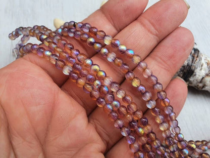 4mm Topaz Celestial Etched Finish | Round Druk Beads | Full Strand of 50 Beads