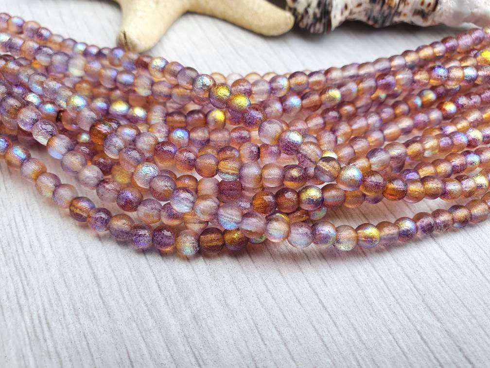 4mm Topaz Celestial Etched Finish | Round Druk Beads | Full Strand of 50 Beads