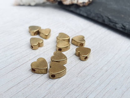 7.5 x 7.5mm Raw Brass Heart Beads | Brass Spacer Beads | 10 Pcs