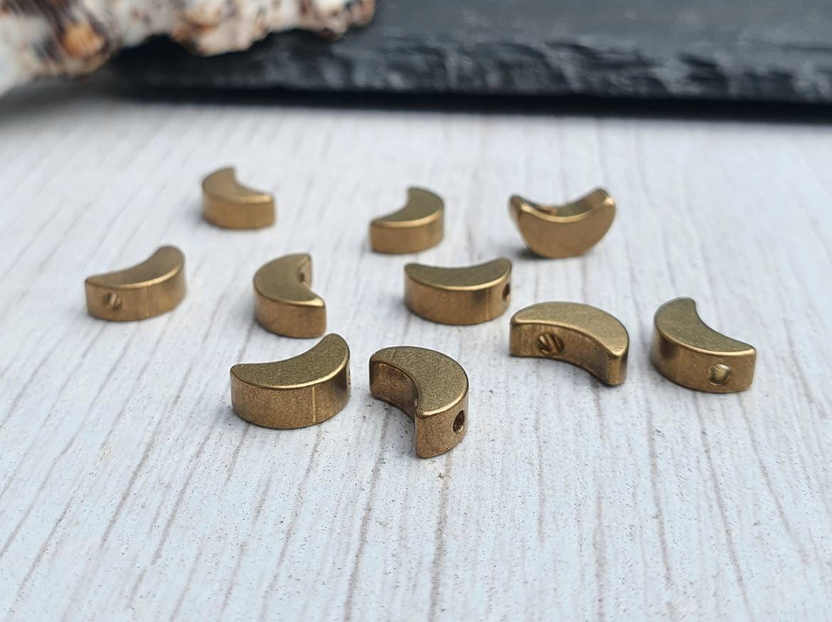 8 x 5mm Raw Brass Crescent Moon Beads | Brass Spacer Beads | 10 Pcs