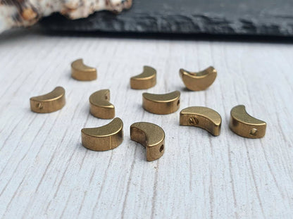 8 x 5mm Raw Brass Crescent Moon Beads | Brass Spacer Beads | 10 Pcs