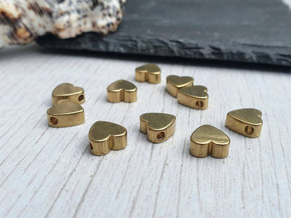 7.5 x 7.5mm Raw Brass Heart Beads | Brass Spacer Beads | 10 Pcs