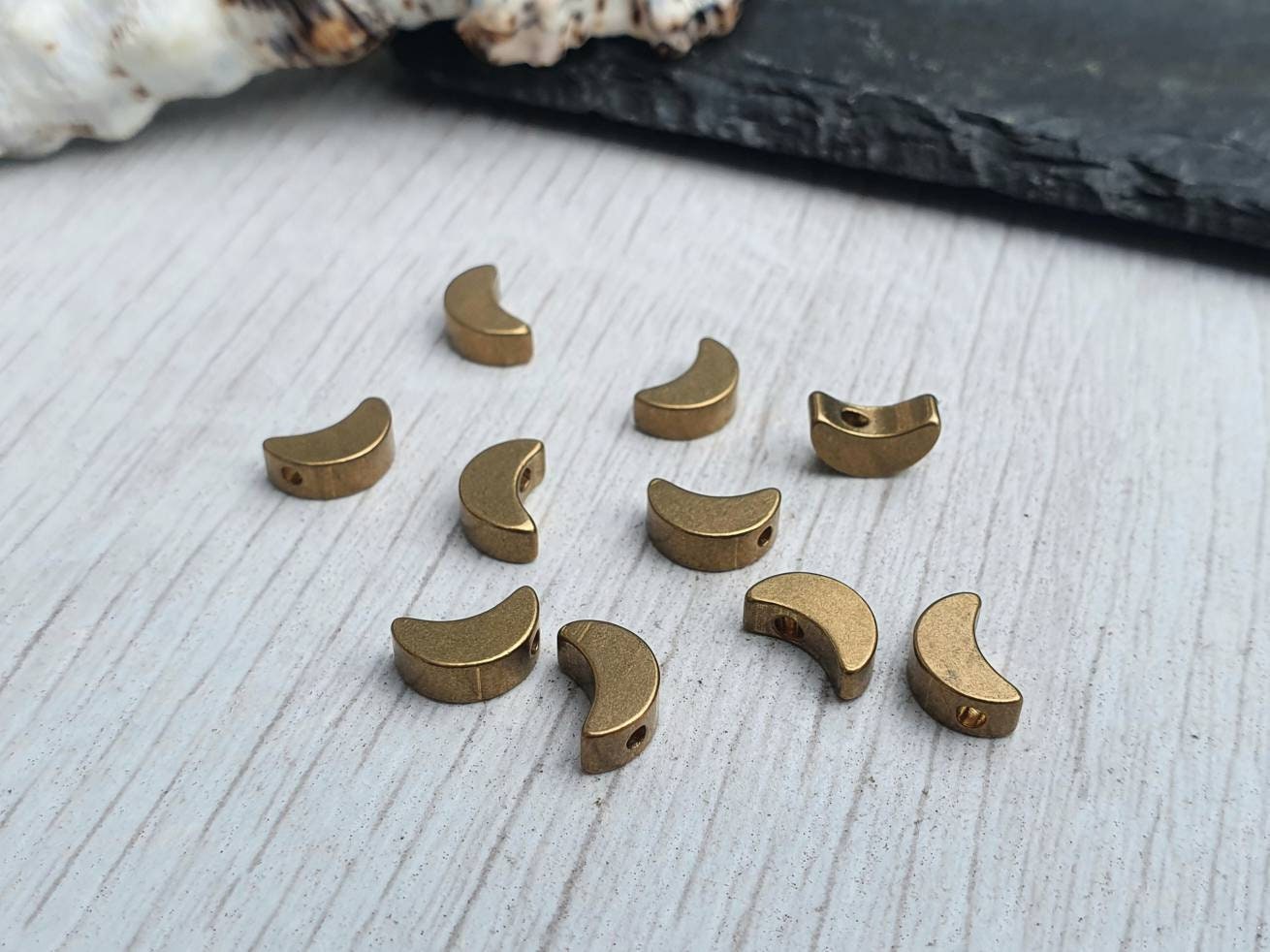 8 x 5mm Raw Brass Crescent Moon Beads | Brass Spacer Beads | 10 Pcs