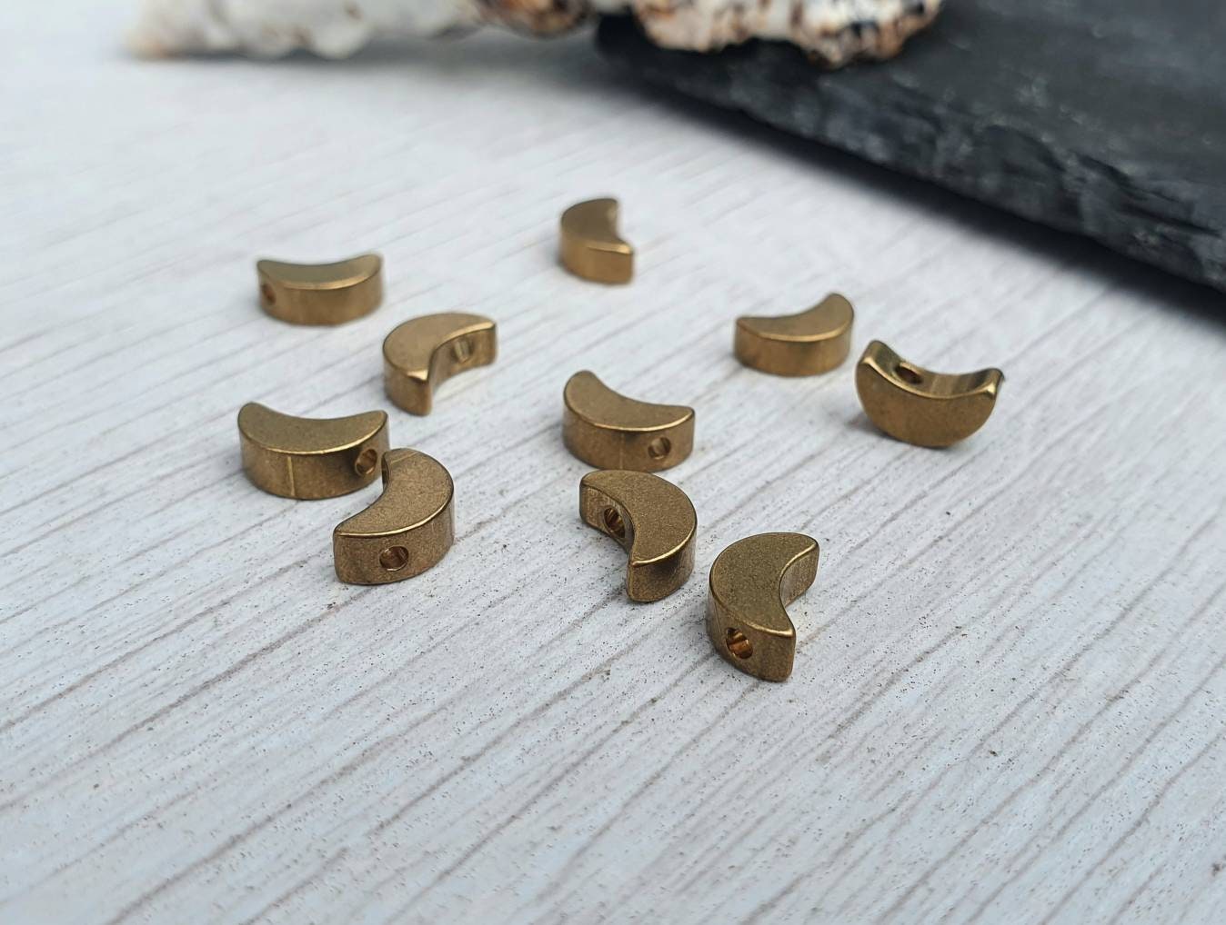 8 x 5mm Raw Brass Crescent Moon Beads | Brass Spacer Beads | 10 Pcs
