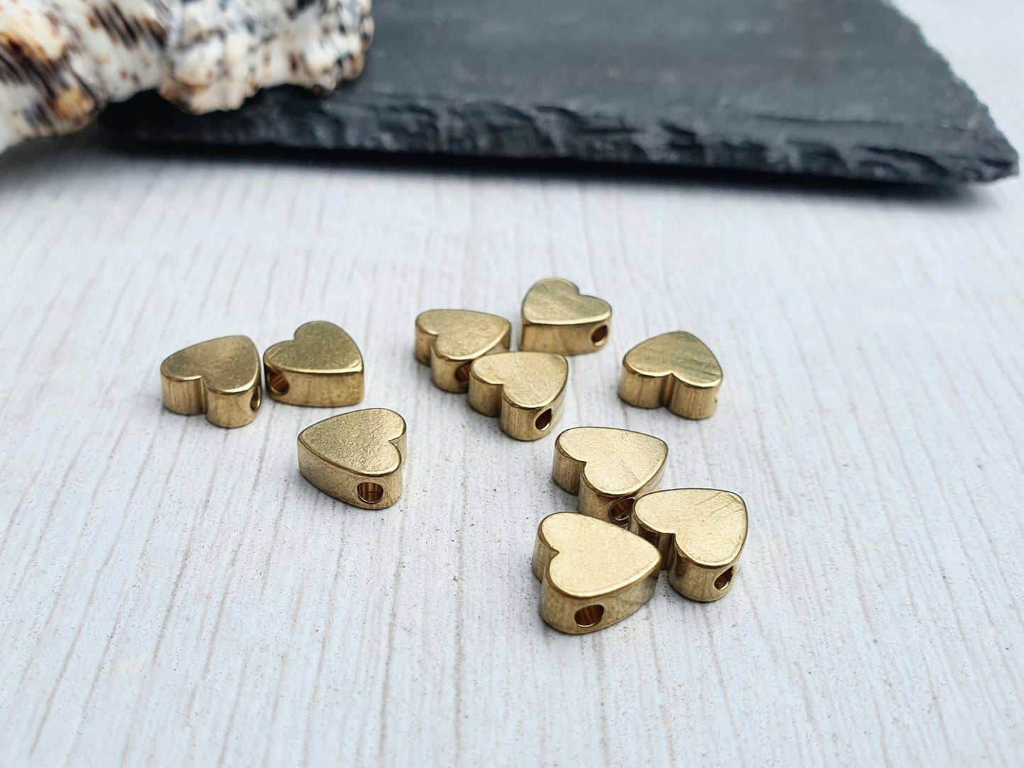 7.5 x 7.5mm Raw Brass Heart Beads | Brass Spacer Beads | 10 Pcs