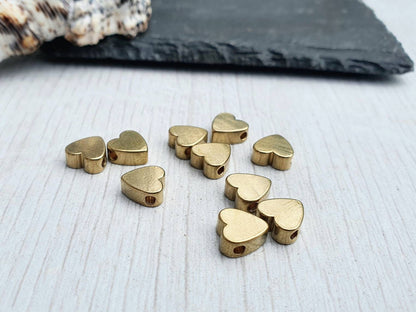 7.5 x 7.5mm Raw Brass Heart Beads | Brass Spacer Beads | 10 Pcs