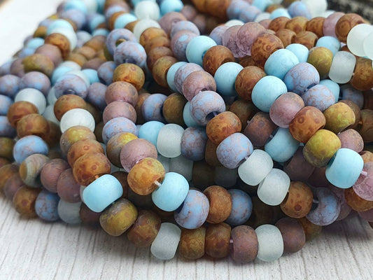 2/0 Aged Matted Blue Sky Picasso Seed Beads | 6mm Beads | Full Strand or Half Strand