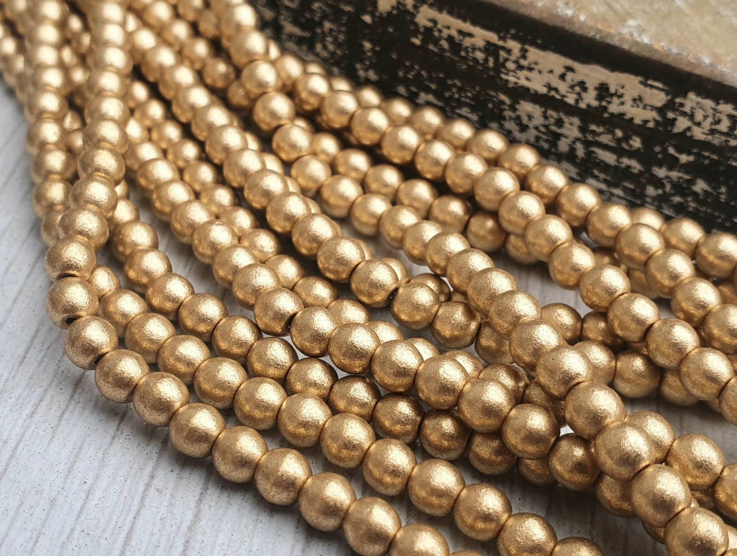 4mm Aztec Gold Smooth Finish | Round Druk Beads | Full Strand of 50 Beads