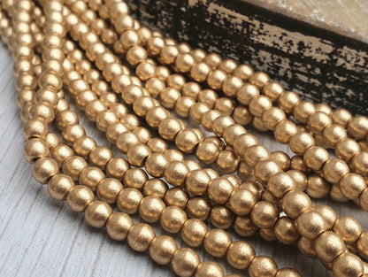 4mm Aztec Gold Smooth Finish | Round Druk Beads | Full Strand of 50 Beads
