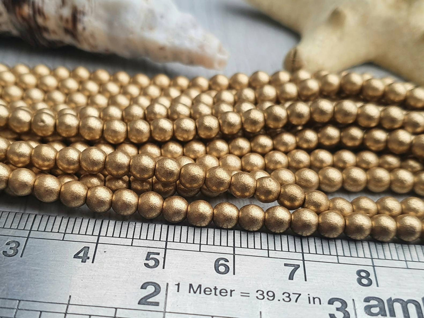 4mm Aztec Gold Smooth Finish | Round Druk Beads | Full Strand of 50 Beads
