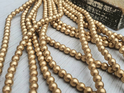 4mm Aztec Gold Smooth Finish | Round Druk Beads | Full Strand of 50 Beads