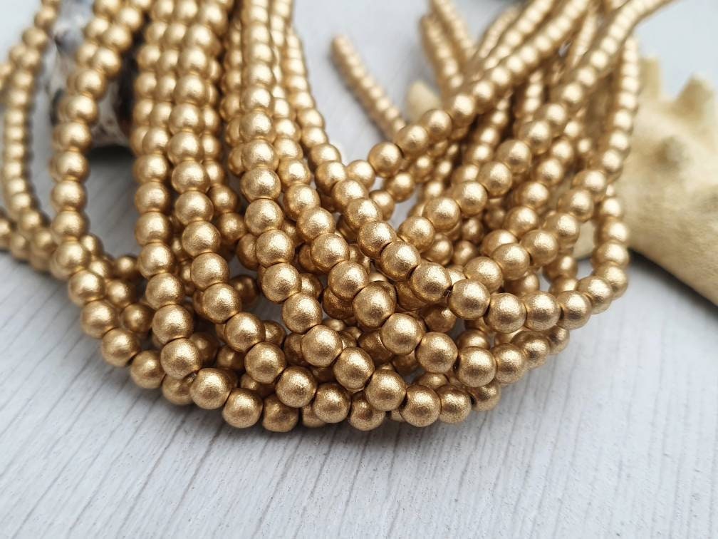 4mm Aztec Gold Smooth Finish | Round Druk Beads | Full Strand of 50 Beads