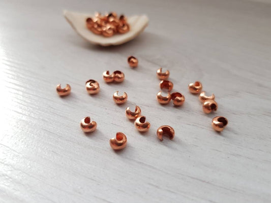 20pcs Genuine Copper Crimp Bead Covers | 4mm Crimp Bead Covers  | Genuine Copper Findings